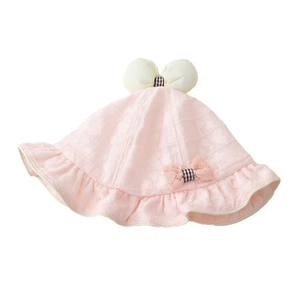 Chapeau de soleil rose pour bébé avec dentelle et grand nœud crème pour filles