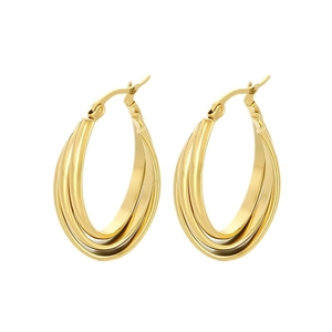 Polished gold irregular triple-hoop earrings in minimalist U-shaped stainless steel design