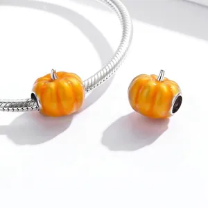 925 sterling silver pumpkin charm with orange enamel for DIY bracelet jewelry