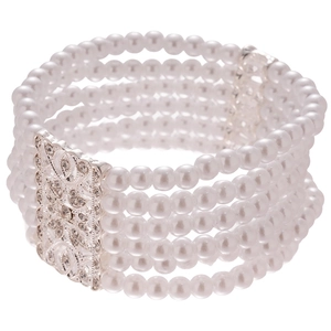 Elegant five-layer pearl bracelet with a sparkling rhinestone-set rectangular buckle