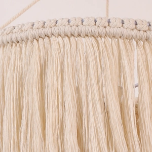 Handmade beige cotton rope woven lampshade with elegant long fringe tassels for ceiling lights