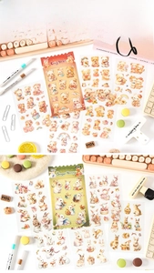 Detailed view of 6-sheet cute cartoon bear and bunny stickers for DIY planners