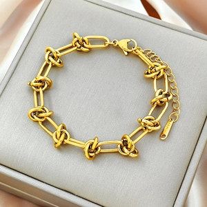Bracelet À Maillons Noués En Acier Inoxydable Plaqué Or 18K Bijoux De Mode Minimalistes Pour Femmes Longueur Réglable