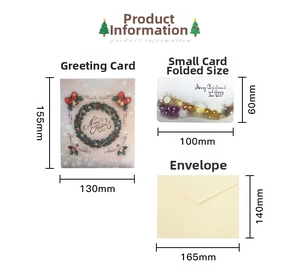 Detailed size parameters of 3D Christmas card set including pop-up card and envelope