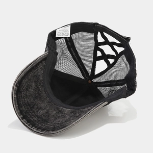 Breathable black washed mesh baseball cap with ponytail cross hole and cotton blend fabric