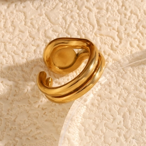18K gold plated double layer twisted line stainless steel ring with mirror finish