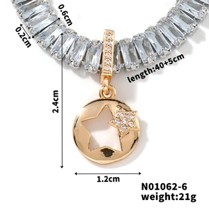 Detail showing dimensions of gold star pendant necklace with cubic zirconia stones