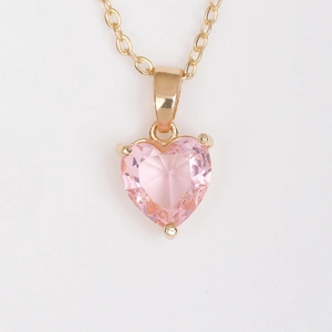 Gold-plated titanium steel heart necklace with a sparkling pink cubic zirconia stone