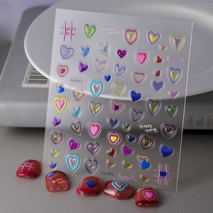 3D embossed ocean mermaid heart nail stickers with colorful patterns for DIY nail art