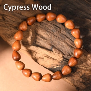 Natural Thuja wood prayer beads bracelet with 18 teardrop shaped wooden beads