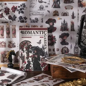 Detailansicht des Vintage Romantic Garden Sticker-Sets mit gotischen Blumen und Retro-Themen