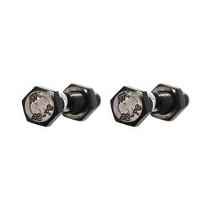 Modern industrial style black stainless steel screw-shaped stud earrings for unisex