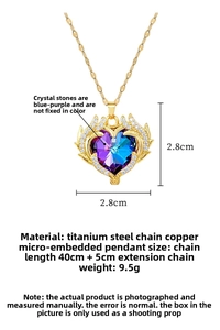 Detailed size specifications for heart pendant necklace with titanium steel chain