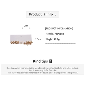 Detail specifications of 10-piece gold alloy earring set weighing 19.9g with size dimensions