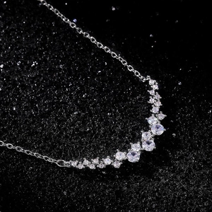 Sparkling silver zircon smile necklace for women with arched pave set crystal pendant