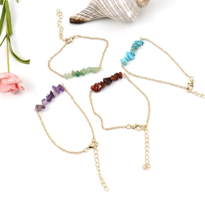 Natural Irregular Gemstone Chain Bracelet Bohemian Gold Alloy Adjustable Jewelry For Women Elegant Minimalist