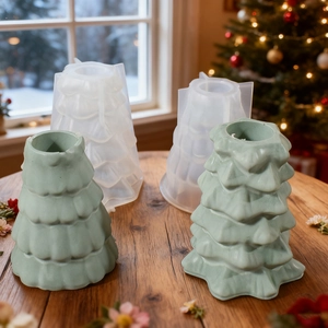Christmas tree silicone mold set for DIY candles and resin casting with holiday decor