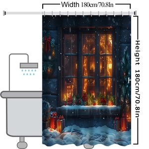 Details zum wasserdichten Weihnachtsschneemann Duschvorhang Maße ca 180cm x 180cm groß