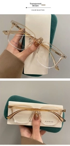 Detail view of transparent tea square glasses frame featuring ultra-lightweight material
