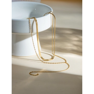 Double layered 18k gold plated stainless steel necklace with snake and cross chain