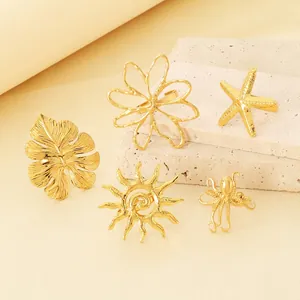 Adjustable Rings Gold Plated Stainless Steel Irregular Geometric Starfish Octopus Leaf Flower For Women Fashion Jewelry