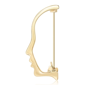 Abstract Face Silhouette Brooch Pin Alloy Metal Rhinestone Artistic Minimalist Fashion Suit Jacket Shirt Collar Accessory