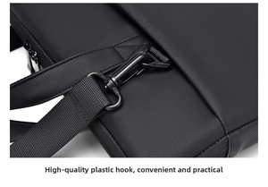 Detail of durable black nylon fabric with reinforced high-strength plastic strap hook