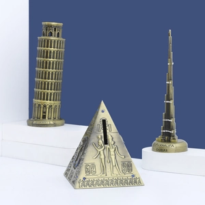 Vintage bronze alloy miniature models of Leaning Tower of Pisa, Pyramid, and Burj Khalifa