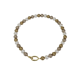 Elegant multi-color pearl necklace with white, champagne, and brown beads and gold clasp