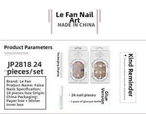 Detailed set of 24 pink extra-long coffin press-on nails with 1g professional glue