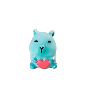 Luminous light blue Capybara figurine holding a red heart for micro landscape decor