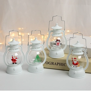 Cozy indoor display of white Christmas lanterns with LED festive character patterns