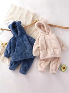 Sweat À Capuche Oreilles D'ours Et Pantalon En Polaire Pyjama Pour Tout-petits Vêtements De Détente Chauds Épais