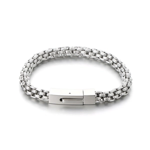Polished silver titanium steel woven box chain bracelet with durable metal clasp for men