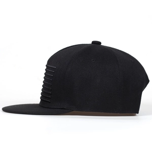 Classic black snapback baseball cap featuring flat brim and premium 3D embroidery detail