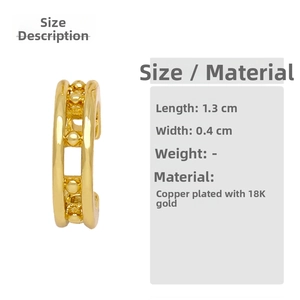 Detail of 18K gold plated copper ear cuff with double-layered bead design, 1.3cm x 0.4cm