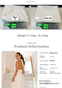 Detailed fabric chart for white halter neck mesh dress showing 95% polyester material