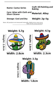 Detailed size chart for cactus and chameleon enamel pins with specific measurements