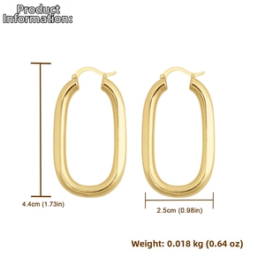 Detailed size specifications for gold oval earrings showing height 4.4cm and width 2.5cm
