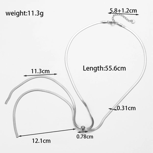 Silver stainless steel flat snake chain double-layer necklace with size measurements