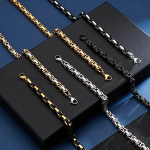 Polished stainless steel byzantine link chain necklaces in multiple colors for men