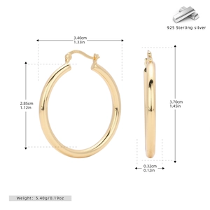 Detailed size specifications for gold plated 925 sterling silver hollow hoop earrings