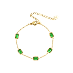 Bracelet élégant en titane plaqué or 18K orné de cinq zircons carrés vert émeraude