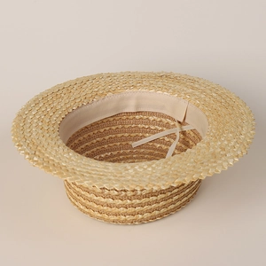 Chapeau de soleil en paille pour femme à large bord avec lanière réglable interne
