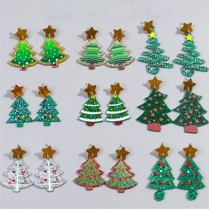 Christmas Tree Dangle Earrings Acrylic Glitter Star Top Festive Party Jewelry For Women Girls Novelty New Year Gift