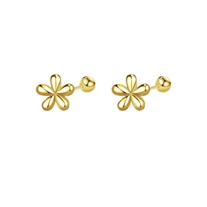 Golden frosted flower stud earrings with secure ball back closure for women