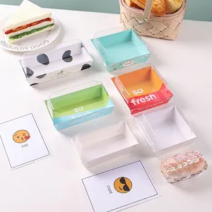 Disposable sandwich and pastry boxes with transparent lids and colorful paper bases