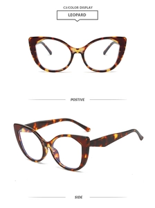 Detailed front and side views of leopard print cat-eye TR glasses frame in C3 color