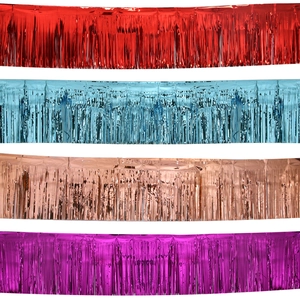 Metallic Foil Fringe Tinsel Banner Shiny Rain Satin Curtain Streamer For Birthday Wedding Party Background Decor Self Adhesive