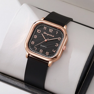 Women Quartz Watch Fashion Square Rose Gold Alloy Case Silicone Strap Arabic Numeral Dial Casual Business Wristwatch